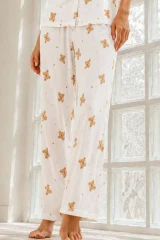 Kadın Genç Loose İpliği Boyalı Kırık Beyaz Pijama Takımı