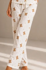 Kadın Kısa Kol Rahat Kalıp Şık Kırık Beyaz Pijama Takımı