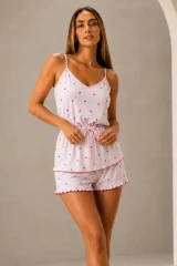Kadın Tüylenmez Viskoz 2 Parça Pembe Pijama Takımı