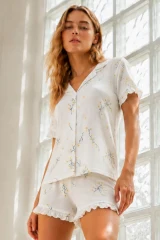 Kadın Örme Pamuklu Mini Çok Renkli Pijama Takımı