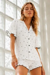 Kadın Örme Pamuklu Mini Boy Beyaz Pijama Takımı