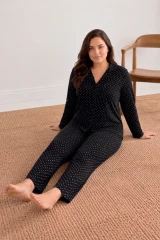 Kadın Puantiyeli Düğmeli Siyah Pijama Takımı 852