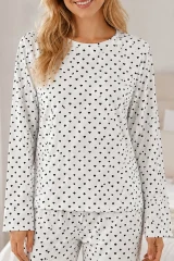 Kadın Kalpli Uzun Kol Rahat Pijama Takımı 4673 Beyaz