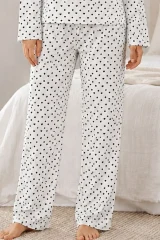 Kadın Kalpli Uzun Kol Rahat Pijama Takımı 4673 Beyaz