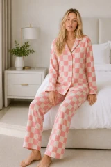 Kadın Casual Esnek Bol Pembe Pijama Takımı 4670