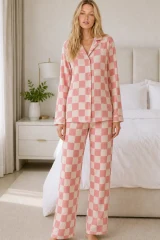 Kadın Casual Esnek Bol Pembe Pijama Takımı 4670