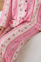 Kadın Desenli Relaxed Pembe Pijama Takımı 4658