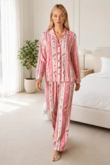 Kadın Desenli Relaxed Pembe Pijama Takımı 4658