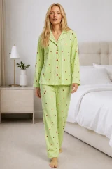 Kadın Ev Giyimi Rahat Yeşil Pijama Takımı 4660