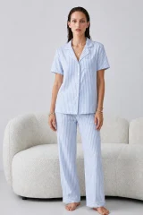 Regular V Yaka Günlük Mavi Pijama Takımı