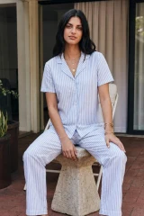 Viskon Karışım Homewear Mavi Pijama Takımı