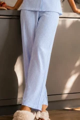 Kadın Zarif Yaka Dokulu Ferah Mavi Pijama Takımı