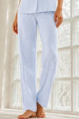 Kadın Genç Loose İpliği Boyalı Mavi Pijama Takımı