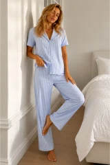 Kadın Loose Kalıp Pamuklu Mavi Pijama Takımı