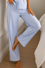 Kadın Loose Kalıp Pamuklu Mavi Pijama Takımı