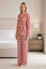 Kadın Desenli Esnek Bol Kırmızı Pijama Takımı 4735 L Kırmızı Kırmızı