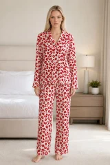 Kadın Desenli Esnek Bol Kırmızı Pijama Takımı 4735 L Kırmızı Kırmızı