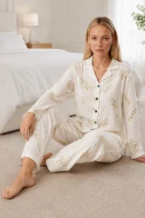 Kadın Desenli Beyaz Pijama Takımı 4674