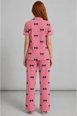 Kadın Kısa Kol Desenli Pembe Pijama Takımı 4729
