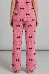 Kadın Kısa Kol Desenli Pembe Pijama Takımı 4729