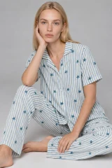 Kadın Kısa Kollu Rahat Mavi Pijama Takımı 4728
