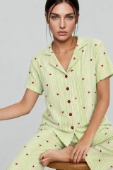 Kadın Kısa Kollu Rahat Yeşil Pijama Takımı 4732