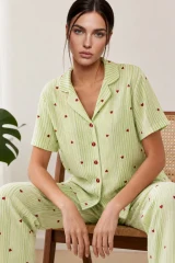 Kadın Kısa Kollu Rahat Yeşil Pijama Takımı 4732
