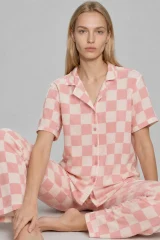 Kadın Kısa Kollu Rahat Pembe Pijama Takımı 4727