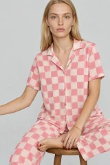 Kadın Kısa Kollu Rahat Pembe Pijama Takımı 4727