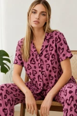Kadın Kısa Kollu Rahat Mor Pijama Takımı 4734