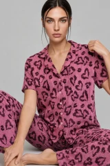 Kadın Kısa Kollu Rahat Mor Pijama Takımı 4734