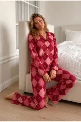 Kadın Bürümcük Tam Boy Kırmızı Pijama Takımı
