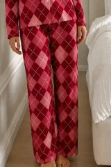 Kadın Bürümcük Tam Boy Kırmızı Pijama Takımı
