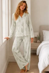 Kadın Bürümcük Tam Boy Çağla Yeşili Pijama Takımı