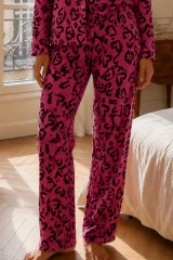 Kadın Relax Fit Düğme Lila Pijama Takımı