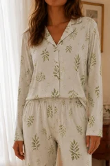 Kadın Relax Fit Düğme Çağla Yeşili Pijama Takımı