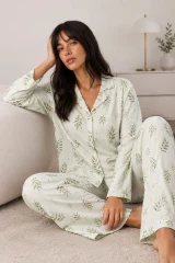 Kadın Düğmeli Kışlık Ev Çağla Yeşili Pijama Takımı