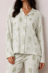 Kadın Düğmeli Kışlık Ev Çağla Yeşili Pijama Takımı