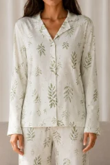 Kadın Desenli Basic Kış Çağla Yeşili Pijama Takımı