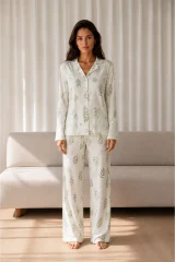 Kadın Desenli Basic Kış Çağla Yeşili Pijama Takımı