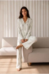 Kadın Desenli Basic Kış Çağla Yeşili Pijama Takımı