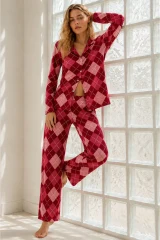Kadın Regular Bürümcük Kırmızı Pijama Takımı