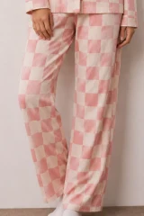 Kadın Düğmeli Kışlık Ev Pembe Pijama Takımı
