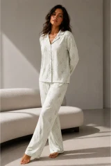Kadın Uzun Kol Pamuklu Çağla Yeşili Pijama Takımı