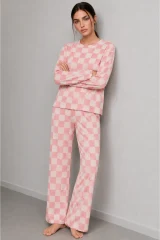 Kadın Çizgili Regular Fit Pembe Pijama Takımı 4691