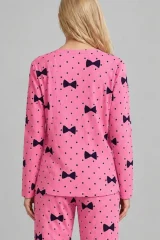 Kadın Desenli Nefes Alan Pembe Pijama Takımı 4694