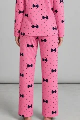 Kadın Desenli Nefes Alan Pembe Pijama Takımı 4694