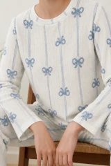 Kadın Desenli Nefes Alan Ekru Pijama Takımı 4690