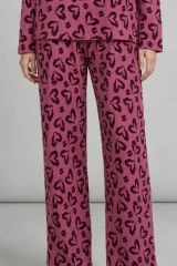Kadın Çizgili Regular Fit Lila Pijama Takımı 4764