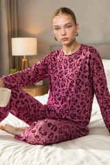 Kadın Çizgili Regular Fit Lila Pijama Takımı 4764